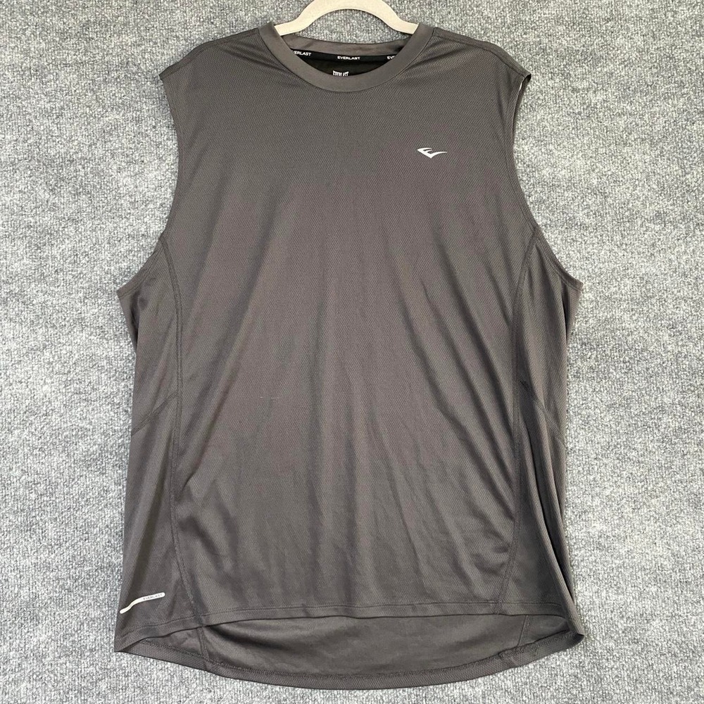 EVERLAST ATHLETIC FIT EVERDRI GREY BLACK SLEEVELESS MUSCLE TANK GYM WORKOUT